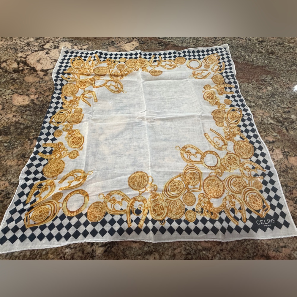 Celine Gold and White Cotton Handkerchief
